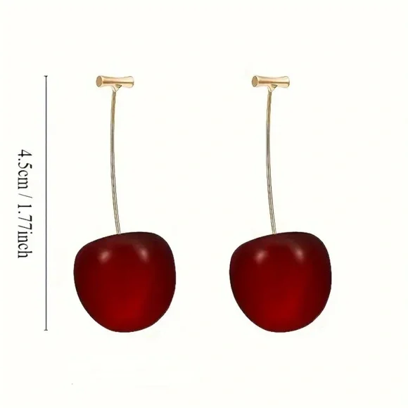 Red Cherry Drop Earrings - Picture 3 of 3